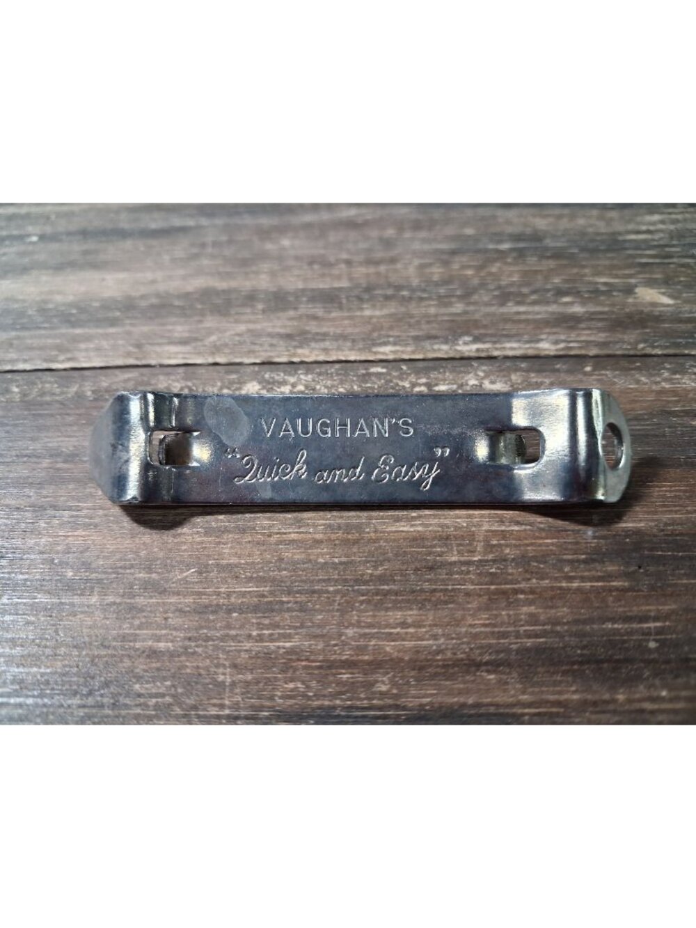 Vintage Quick Easy Bottle Opener Vaughan's Mid Century Church Key Silver Tone